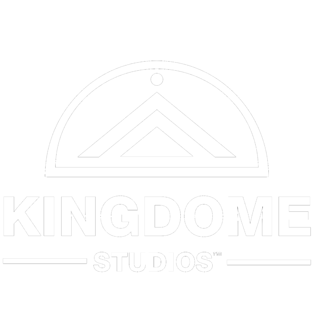 KingdomeStudios.com white logo for full-service Website Design, Redesign, SEO Services, Brand & Logo Design, Content Writing & Graphic Design, Photo Video & Editing, Digital Social Marketing, E-commerce Store