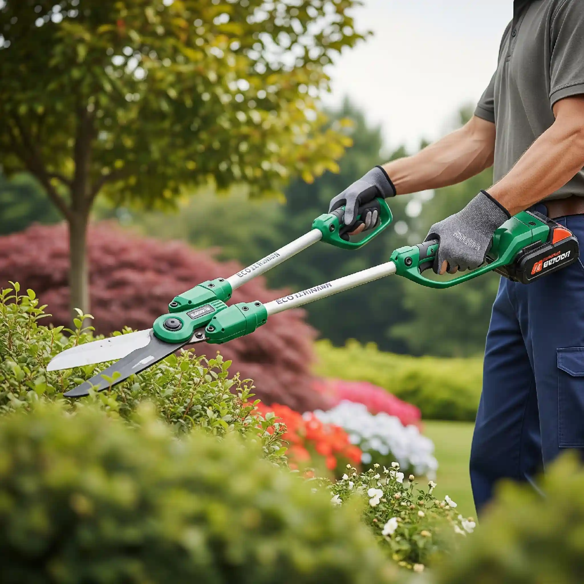 Purity Landscaping in Miami, Florida, uses these electric battery-powered shears for eco-friendly, precise shrub and hedge trimming