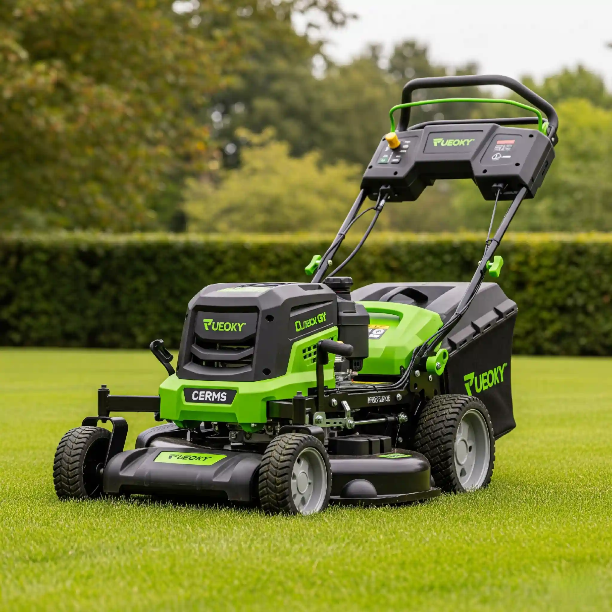 Purity Landscaping in Miami, Florida, uses this electric battery-powered lawn mower for quiet, eco-friendly, and efficient lawn care services
