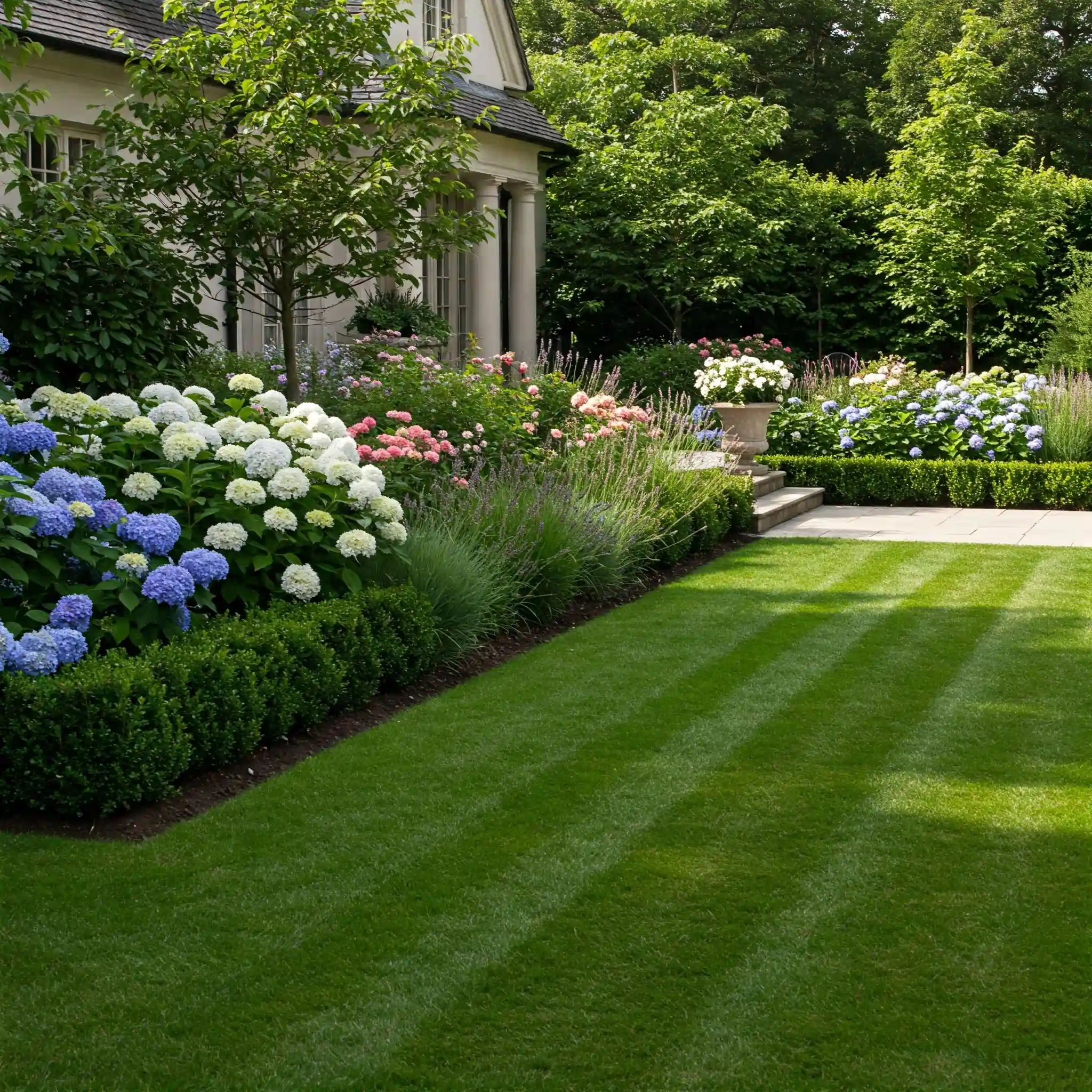 The number 1 go to Landscaping business in Miami Beach Florida displaying an image of a flower garden in the backyard of a luxury home