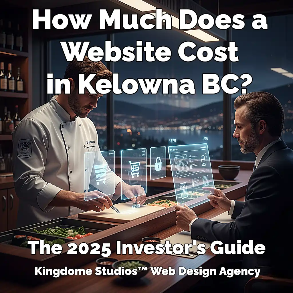 How Much Does a Website Cost in Kelowna BC Chef-developer presents holographic website components to an investor, detailing website costs and investment for strategic web development