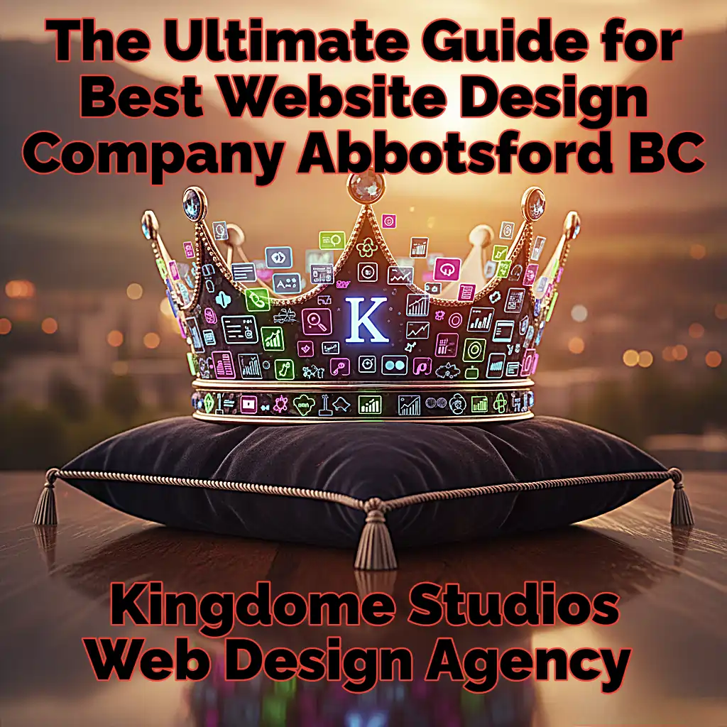 Kingdome Studios, The Best Website Design Company in Abbotsford BC. A crown with glowing website icons symbolizes our top tier web design expertise