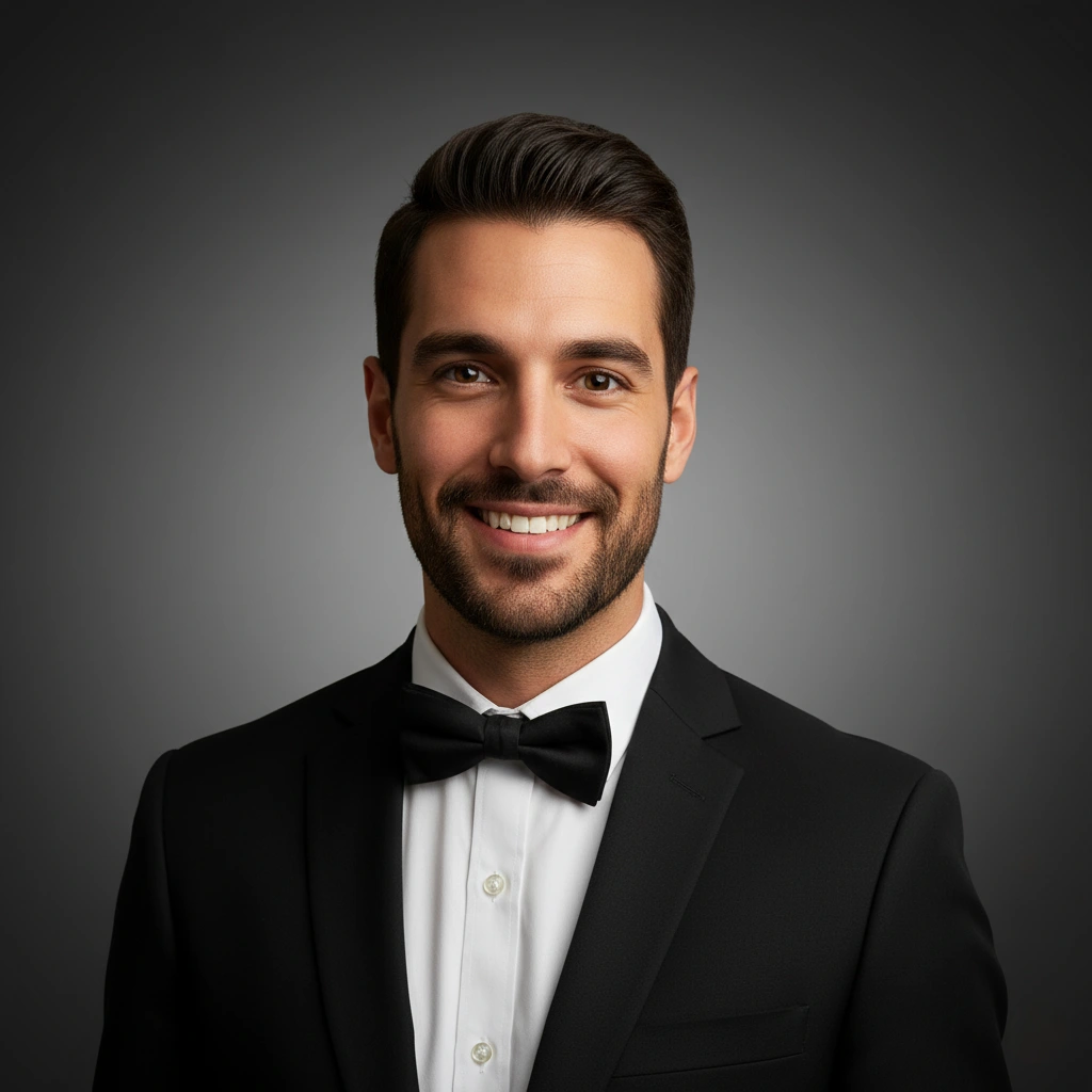 Lorenzo Conti, Front-of-House Lead from Milan. Headshot of smiling professional creating seamless, refined dining experiences with charm and style