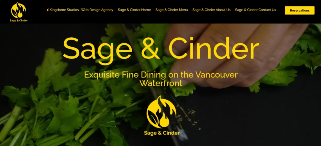 Sage and Cinder Fine Dining Homepage Portfolio Image