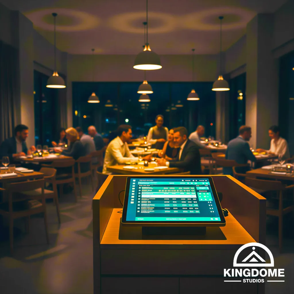 Best Restaurant Website Design Company in Canada uses automated reservation systems to fill dining rooms 24/7, showing happy patrons in a full restaurant and maximizing seating capacity