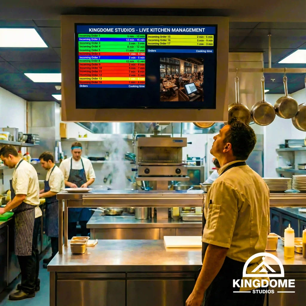 Kitchen management dashboard by the Best Restaurant Website Design Company in Chilliwack BC showing real-time order tracking, chef workflow tools, and inventory systems for streamlined operations
