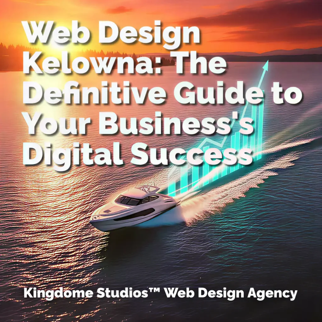 A white speedboat cuts across Okanagan Lake its wake a glowing digital chart symbolizing success for Web Design Kelowna
