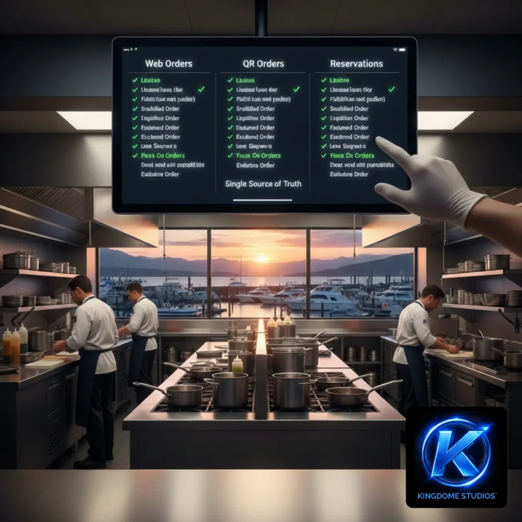 Centralized kitchen dashboard displaying live orders in a Comox kitchen a solution by the Best Restaurant Website Design Company in Comox BC to streamline operations and sync all revenue