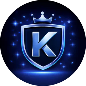 Circular blue icon featuring a glowing shield and crown to represent trust and authority for Kingdome Studios Why Businesses Choose Kingdome Studios Web Design Agency and quality
