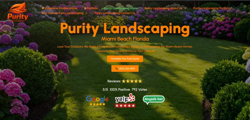 Purity Landscaping Portfolio Homepage 2026