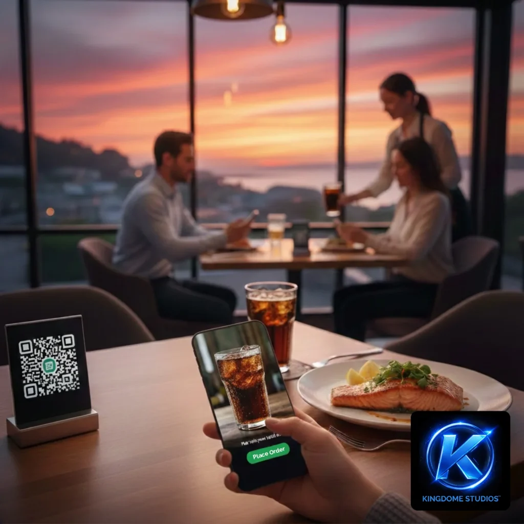 QR code on a Campbell River BC restaurant table for easy mobile ordering supported by the Best Restaurant Website Design Company in Campbell River BC to modernize service and drive local sales