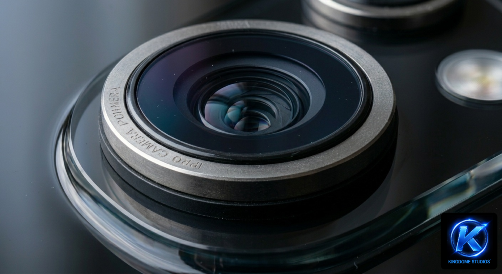 Extreme macro shot of a smartphone camera lens assembly, highlighting intricate glass elements and metallic rings. Professional tech photography by The Best Photographer in Abbotsford BC